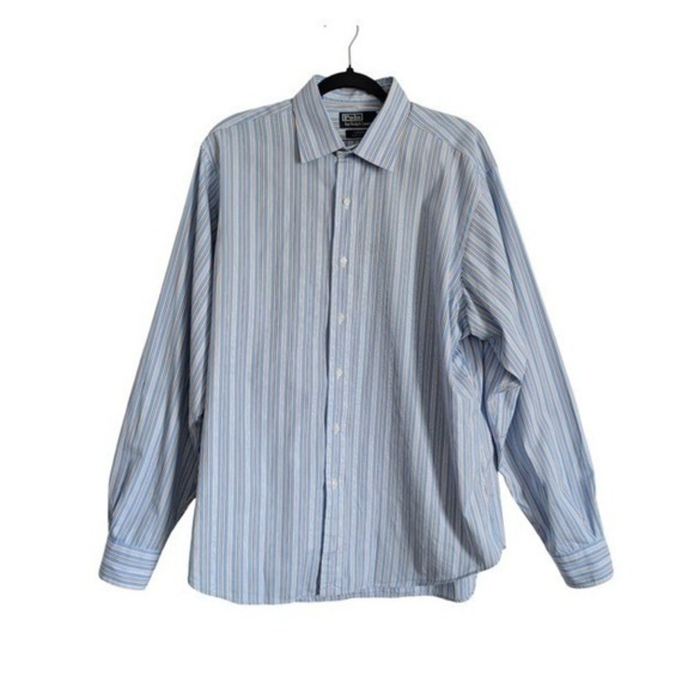 Ralph Lauren Vintage 90s Maximalist Preppy Powder Blue Stripe Button Up Shirt